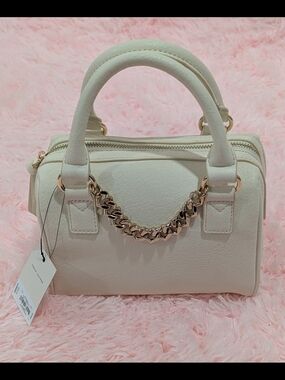 LC Lauren Conrad Cream Crossbody Satchel with Gold Chain Accent